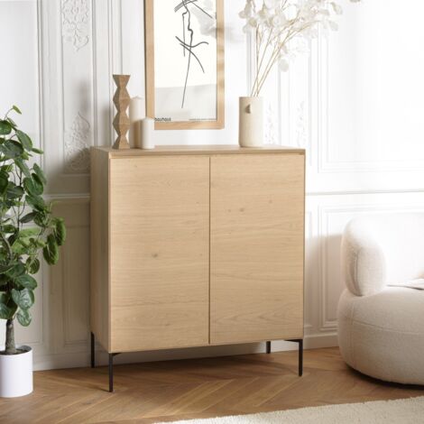 MAXENDRE - Buffet bois couleur naturelle 2 portes 3 étagères pieds noir