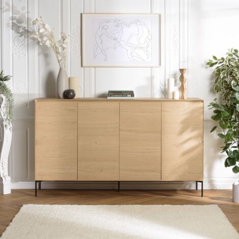 MAXENDRE - Buffet bois couleur naturelle 4 portes 6 étagères pieds noir