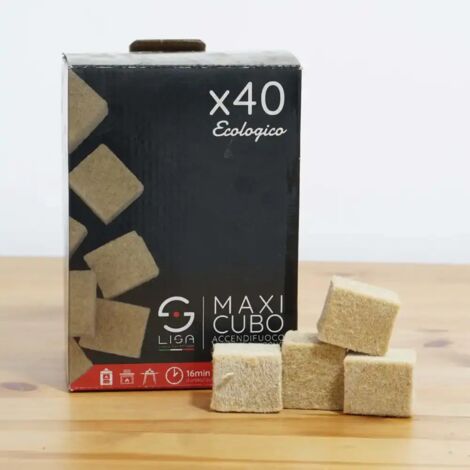 Maxi cubo accendifuoco in fibra di legno 40 pezzi 35x27x27 mm Lisa