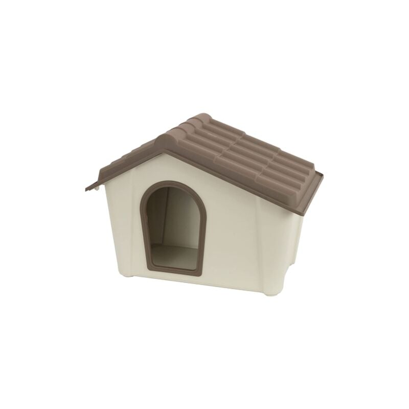 Niche en re'sine 57x39x42 cm couleur beige et taupe pour petits chiens pour exte'rieur et inte'rieur re'sistant aux intempe'ries