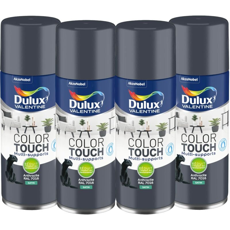 Maxi Pack 4 - Peinture aérosol Color Touch Multi-Supports - Satin Anthracite 400 ml Dulux Valentine