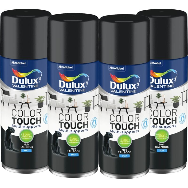 Maxi Pack 4 - Peinture aérosol Color Touch Multi-Supports - Mat Noir 400 ml Dulux Valentine