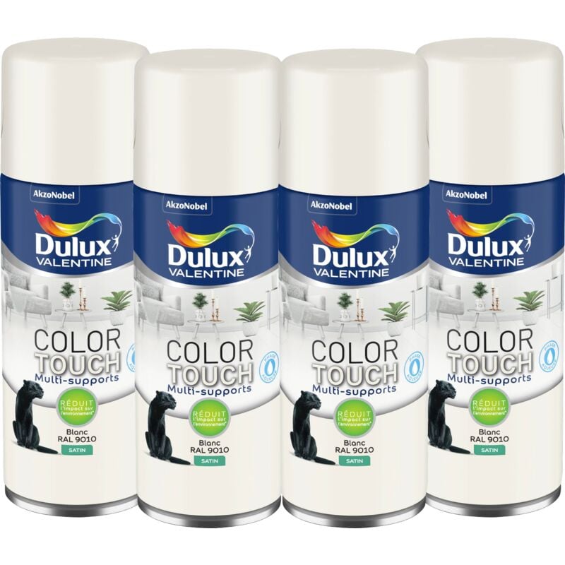 Maxi Pack 4 - Peinture aérosol Color Touch Multi-Supports - Satin Blanc 400 ml Dulux Valentine