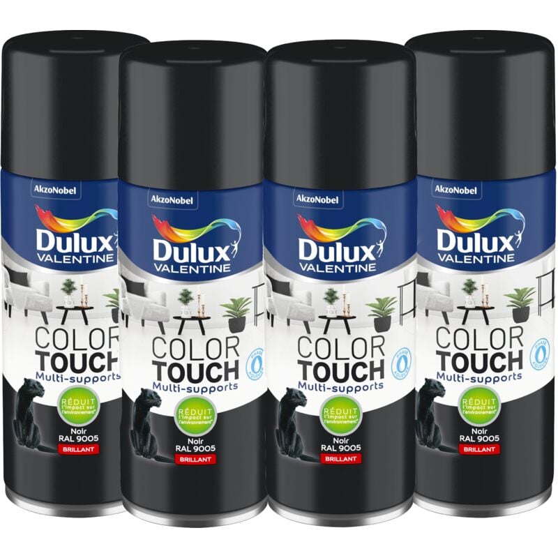 Maxi Pack 4 - Peinture aérosol Color Touch Multi-Supports - Brillant Noir 400 ml Dulux Valentine