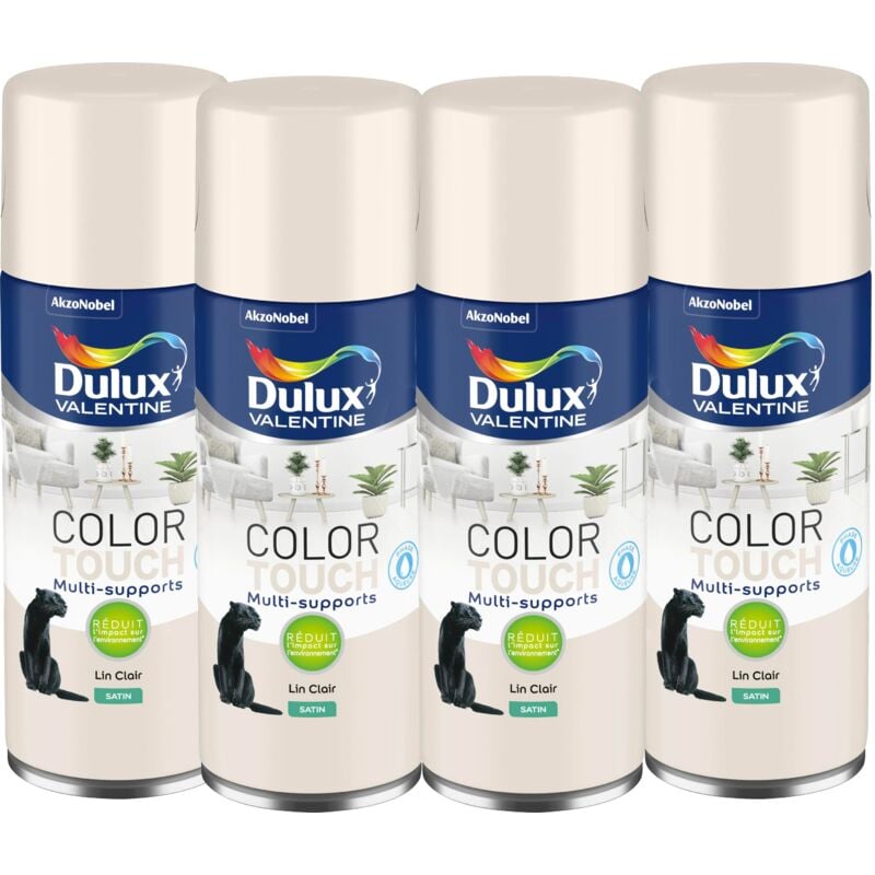 Maxi Pack 4 - Peinture aérosol Color Touch Multi-Supports - Satin Lin Clair 400 ml Dulux Valentine