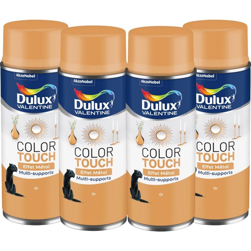 Maxi Pack 4 - Peinture aérosol Color Touch Multi-Supports - Effet Metallisé Or 400 ml - Dulux Valentine