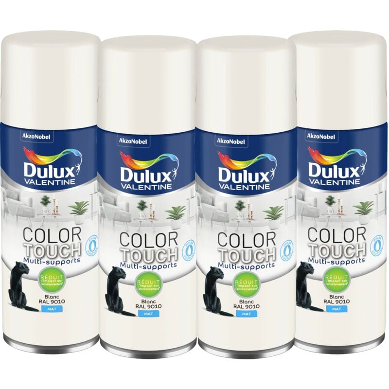 Maxi Pack 4 - Peinture aérosol Color Touch Multi-Supports - Mat Blanc 400 ml Dulux Valentine