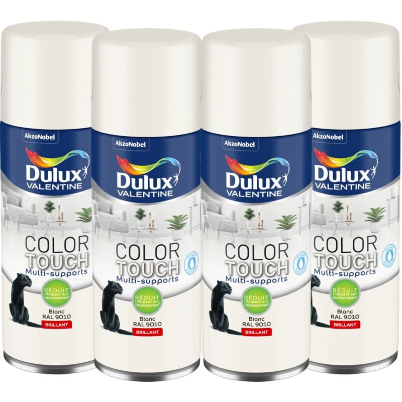 Maxi Pack 4 - Peinture aérosol Color Touch Multi-Supports - Brillant Blanc 400 ml Dulux Valentine