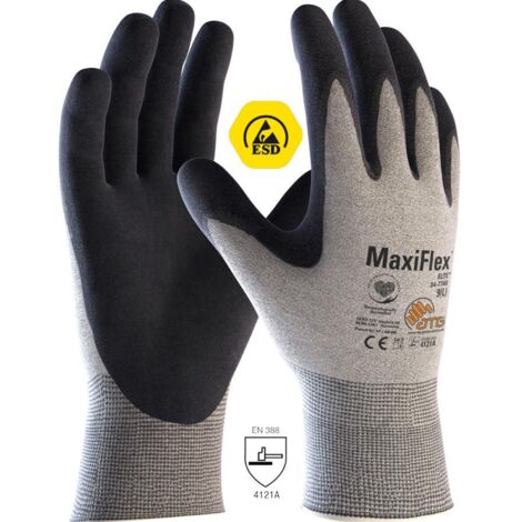 MaxiFlex® Elite™ ESD Nylon-Strickhandschuhe (34-774B), Hellgrau/Schwarz