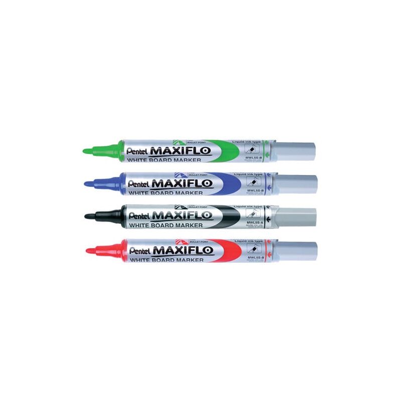 Maxiflo DryWipe Eraser Plus 4 Markers - Pentel