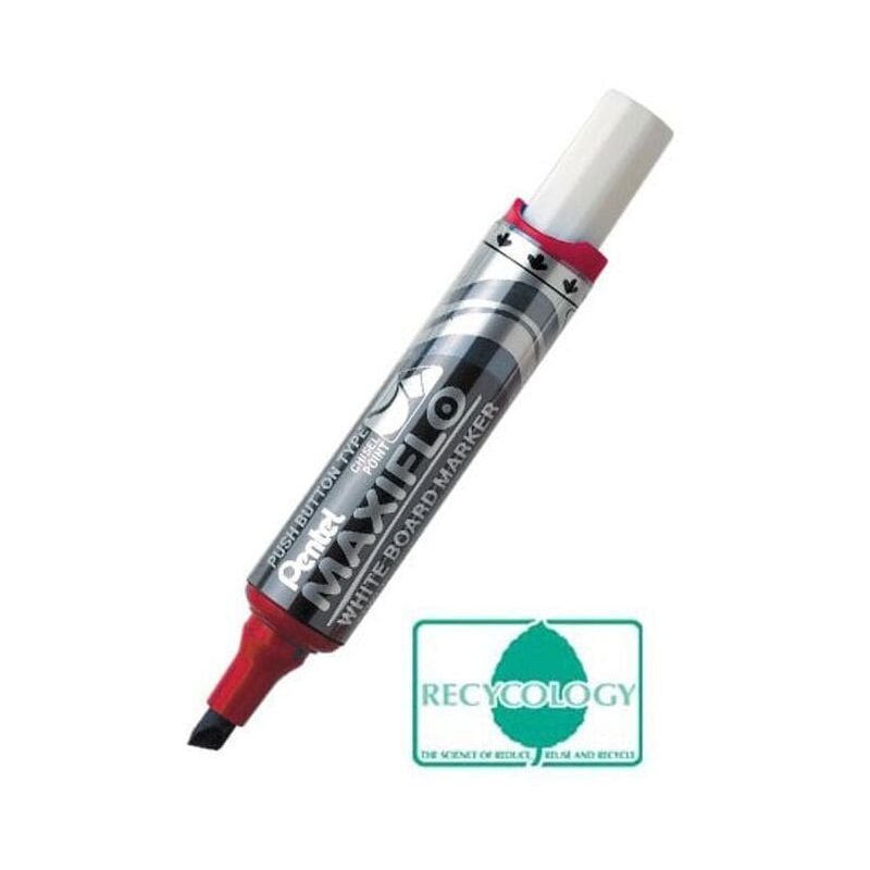 Pentel - Maxiflo Whiteboard Marker Chisel Tip 1.5-6.2Mm Line Red (Pack 12)