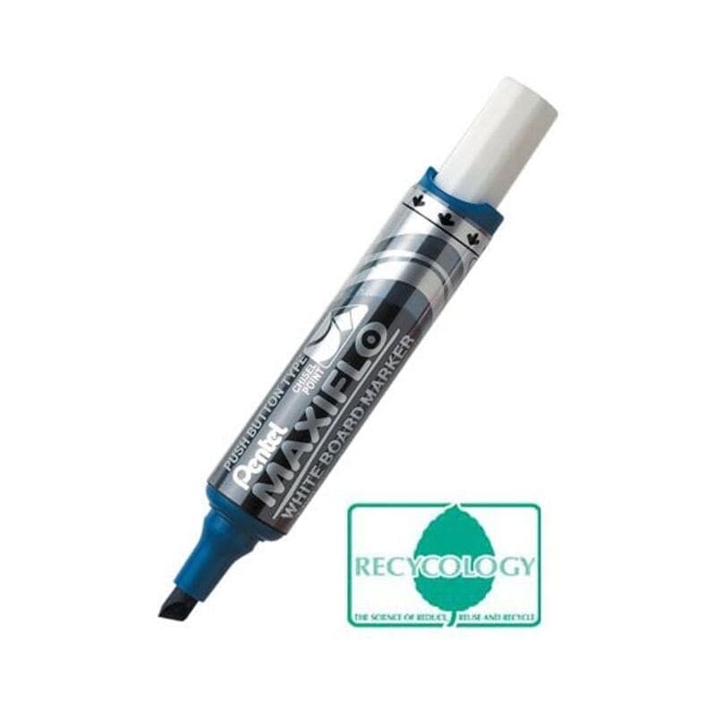 Pentel - Maxiflo Whiteboard Marker Chisel Tip 1.5-6.2mm Line Blue (Pack 12)
