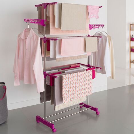 MAXIMA Secadora de ropa vertical plegable de 3 niveles y 20M de capacidad rosa