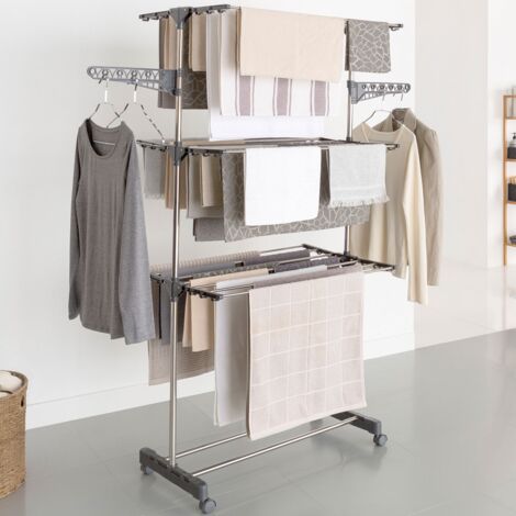 MAXIMA tendedero plegable de acero inoxidable gris H.145 CM