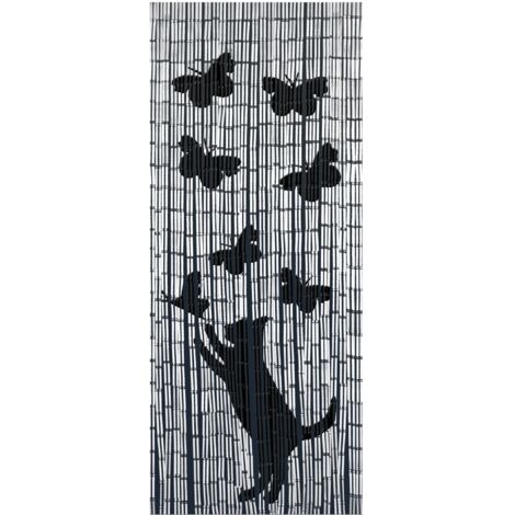 Maximex Bambusvorhang Katze und Schmetterling, 90 x 200 cm, Weiß, Bambus mehrfarbig