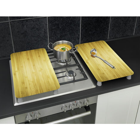 Maximex Herdabdeckplatte Universal Holz-Optik 2er Set, für alle Herdarten, Braun, Gehärtetes Glas braun, Kunststoff (TPE) hellgrau, Kunststoff transparent
