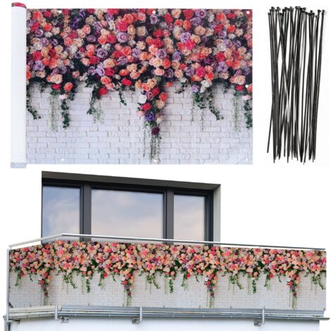 Maximex Protezione frangivista per balcone, pratica frangivista con motivo a rose e alta resistenza ai raggi UV e agli agenti atmosferici, ad asciugatura rapida e antistrappo, 5 m