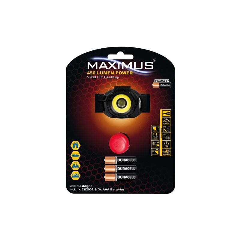 Maximus - Lampe frontale 450 lumens 5w ipx3 reglable