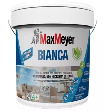 MaxMeyer Bianca, Pittura per Interni Lavabile Monomano 2-in-1, Bianco, 14L