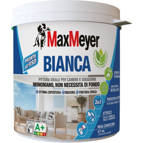 MaxMeyer Bianca, Pittura per Interni Lavabile Monomano 2in1, Bianco, 0.75L