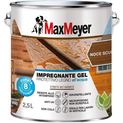 MAX MEYER MaxMeyer Impregnante Gel Protettivo Legno All'acqua, Noce Scuro, 2.5L
