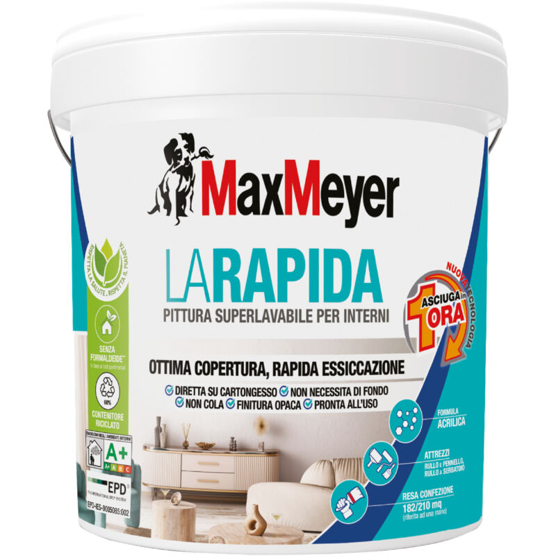 Pittura Murale Superlavabile Max Meyer La Rapida' Bianco 14 Lt