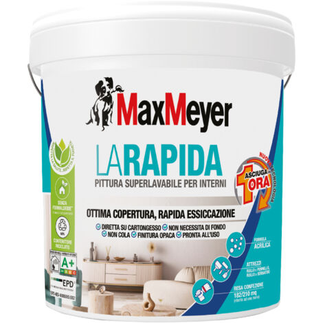 MaxMeyer La Rapida,, Idropittura Superlavabile per Interni, Bianco, 14L