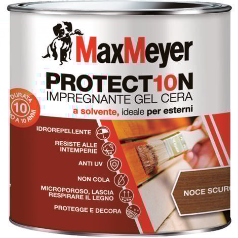 MaxMeyer PROTECT10N, Impregnante a Solvente per Esterni, Noce Scuro, 0.75L