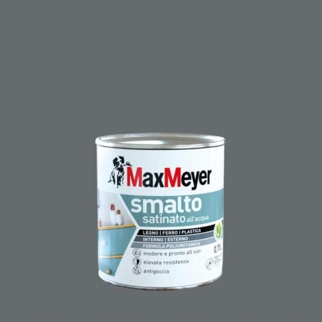 MAX MEYER MaxMeyer Smalto All'Acqua Poliuretanico Satinato, Grigio Fumo, 0.75L