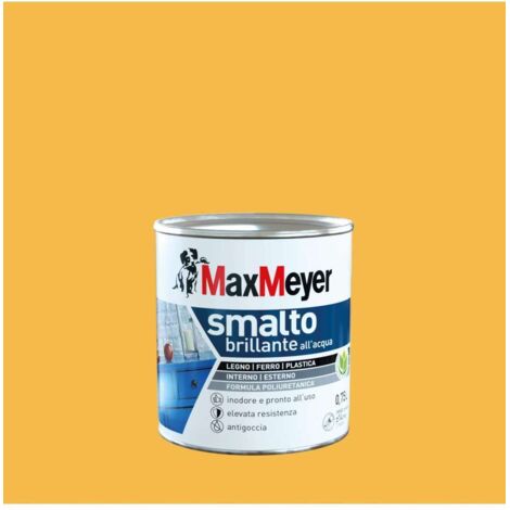 MaxMeyer Smalto Brillante all'Acqua Giallo Estate 0,75L Legno Ferro Plastica A+ Inodore Antigoccia