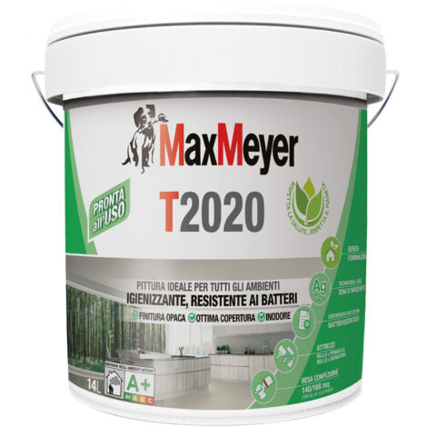 MaxMeyer T2020, Pittura per Interni Traspirante Igienizzante, Bianco, 14L