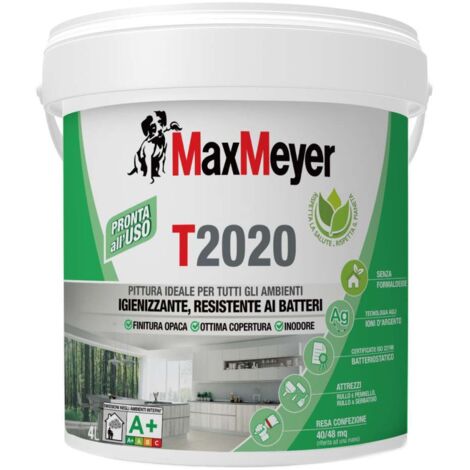 MaxMeyer T2020, Pittura per Interni Traspirante Igienizzante, Bianco, 4L