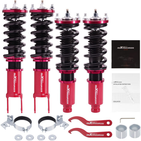 Maxpeedingrods – Combinés filetés amortisseurs Honda Civic CR-X – Abaissement 1-3 pouces – Amortissement réglable 24 niveaux – Double tube pour conduite confortable