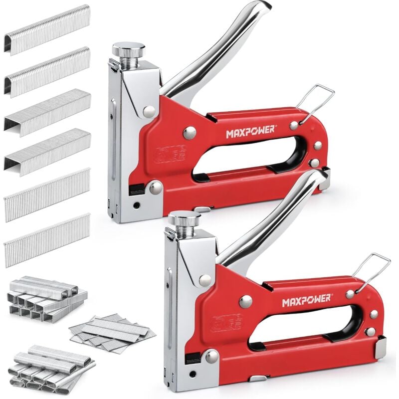 2 pcs Agrafeuse Murale Bois Multifonction 3 en 1 avec 6000 Agrafes, Agrafeuse Bois pour la Décoration et le Bricolage Agrafeuse Manuelle - Maxpower