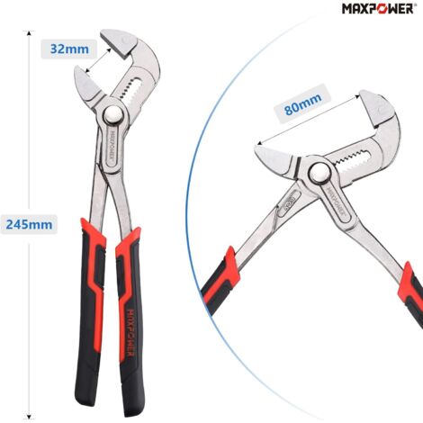 MAXPOWER 250 mm Multifunktionszange, 2-in-1 Multifunktionszange, maximale Maulöffnung: 80 mm, Feineinstellung per Knopfdruck, Chrom-Vanadium-Stahl