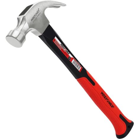 MAXPOWER 8Oz Curved Rip Claw Hammer Framing Hammer with Polished Carbon Steel Hammer-Head & Fiberglass Handle with Rubber Grip