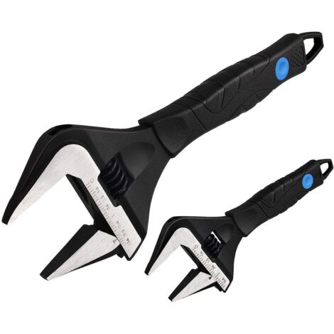 MAXPOWER Adjustable Wrench, Pack of 2 Stubby Deep Jaw Adjustable Wrench Set Wide Opening Plumbing Spanner Adjustable Spanner Set, 150mm/6 and 250mm/10 in a Kitbag