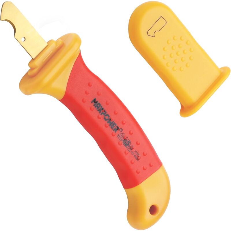 Couteau à dégainer isolé pour électriciens, certifiée vde 1000 v, couteau à dénuder avec lame à crochet, lame revêtue de nitrure de titane,