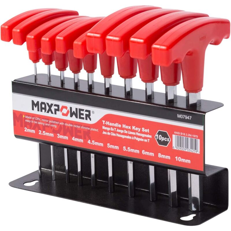 Maxpower - Lot de 10 clés à tige en t avec poignée transversale 2 à 10 mm