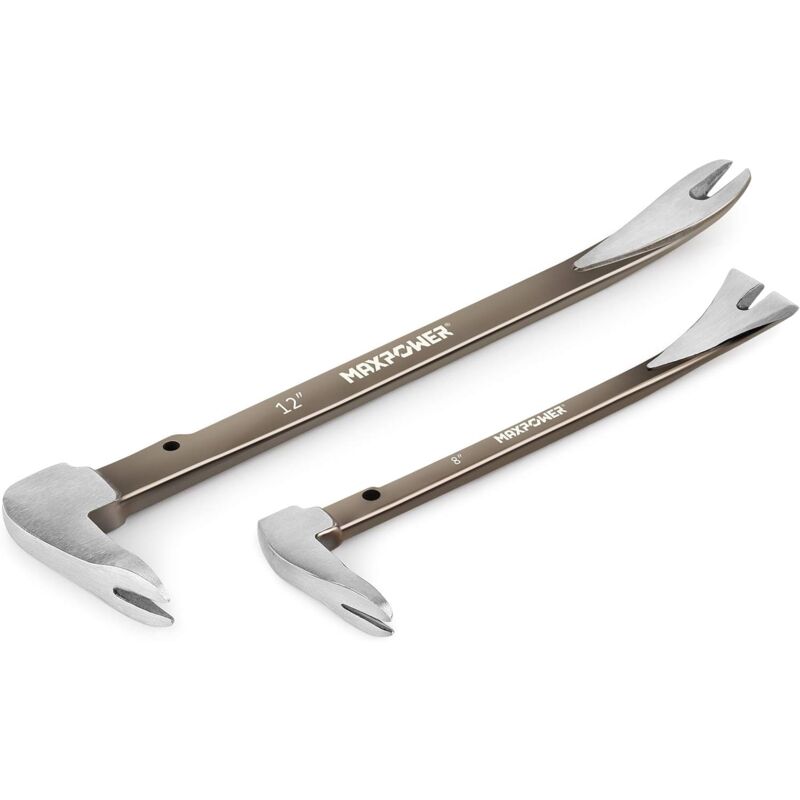 Maxpower Pied de Biche,Arrache Clou,2 Pièces Arrache-Clous,Petit Pied de Biche Pry Bar Set 8-Inch/21cm and 12-Inch/30cm Arache clou