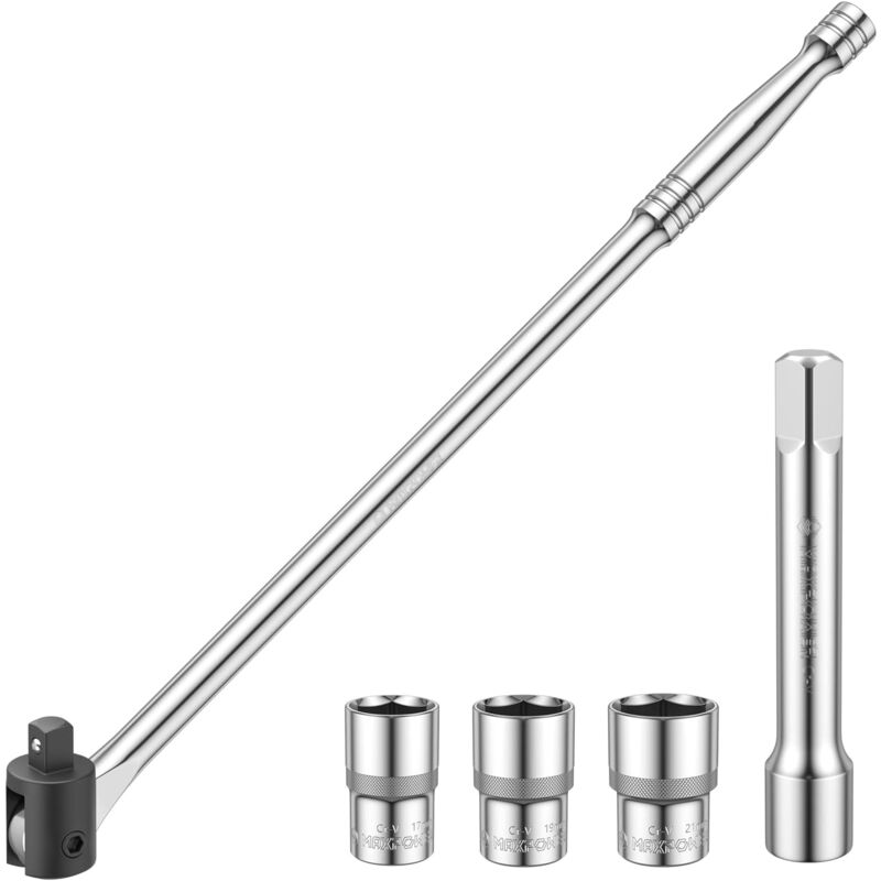 Max Power - MaxPower Poignée Articulée 1/2' avec Jeu de Douilles, Breaker Bar Barre 1/2 Poignee 450 mm avec Barre D'extension 125 mm et Douille 17