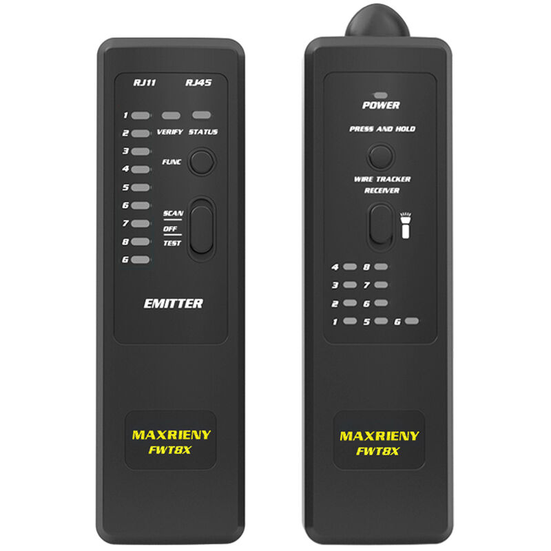 Maxrieny - FWT8X Digital Signal Dual Mode Network Wire Line Finder Analyzer Detector Collation RJ45 RJ11 Accurate Ethernet Lan Tracer,model:Black