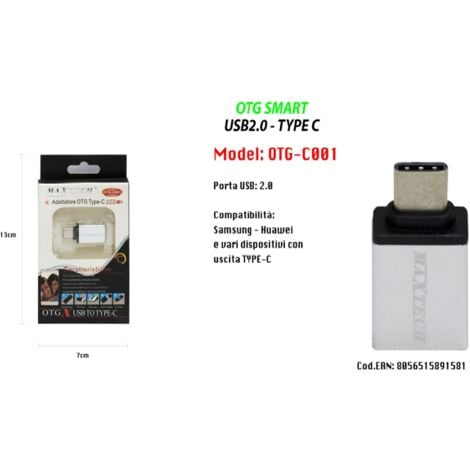 MaxTech - Adattatore Otg Usb 2.0 Per Smartphone Dispositivi Uscita Type-c Maxtech Otg-c001 -