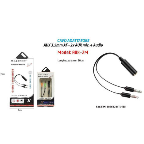 Maxtech Aux-2m 3,5 Mm Femelle à Mâle Audio Aux Câble Adaptateur 2x Aux Microphone