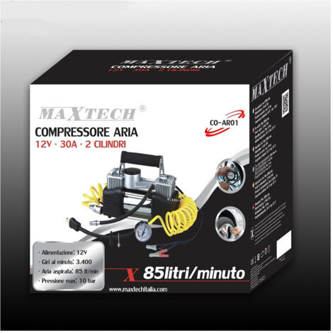 MaxTech - Compressore Aria Portatile 85lt/min 12v Silenziato 30a 10bar Auto Moto Maxtech Co-ar01 -
