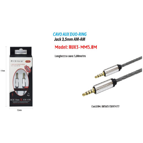 MaxTech - Maxtech Cavo Audio Aux Duo-ring Jack 3.5mm Am-am 5mt Per Smartphone Aux3-mm5.0m -