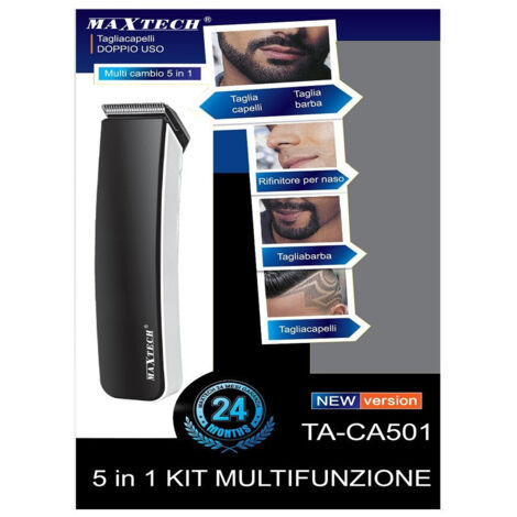 MaxTech - Tagliacapelli Barba Rifinitore Doppio Uso Multi Cambio 5in1 New Version Ta-ca501 -