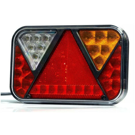 Maxter – Feu arrière LED 12V 5 fonctions D 5 PIN – Triangle catadioptre, clignotant, stop, position, feu de recul – Éclairage remorque