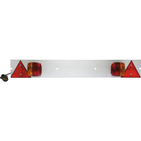 Maxter – Plaque éclairage remorque métal 1M – Alimentation 4 mètres – Feux multifonctions : position, stop, clignotant – Triangle catadioptre