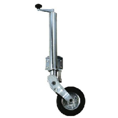 Maxter – Roue jockey pivotante 60 mm – Capacité 250 kg – Galet acier 200 mm – Hauteur 530 mm fermée, 800 mm ouverte – Bride à boulonner 105 mm